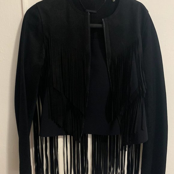 Elie Tahari Black Goat Leather Fringe - Picture 2 of 10